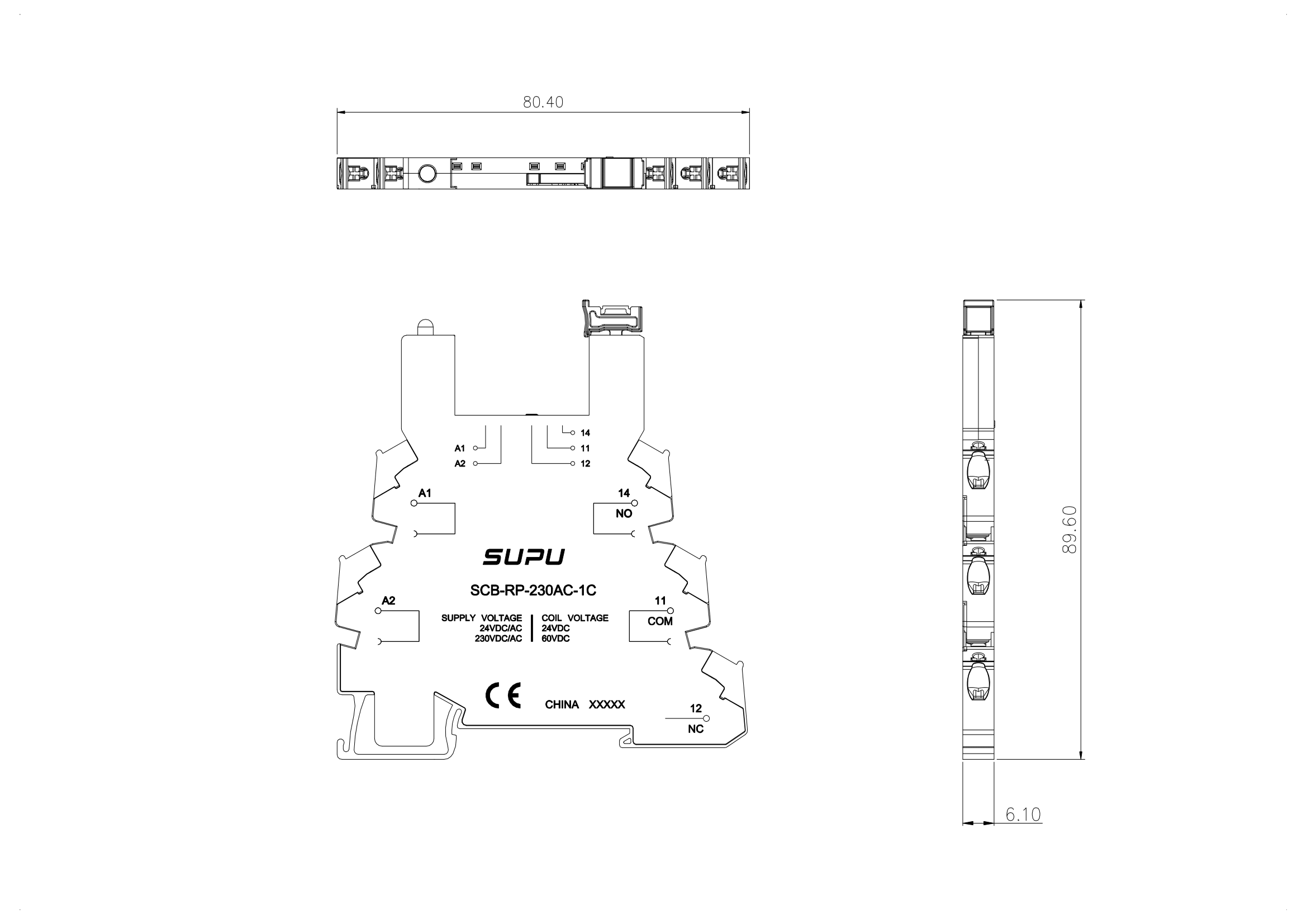 超薄型中間繼電器底座SCB-RP-230AC-1C